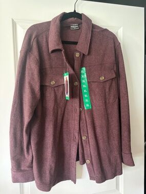 Soft Button Front Shacket in Plum
